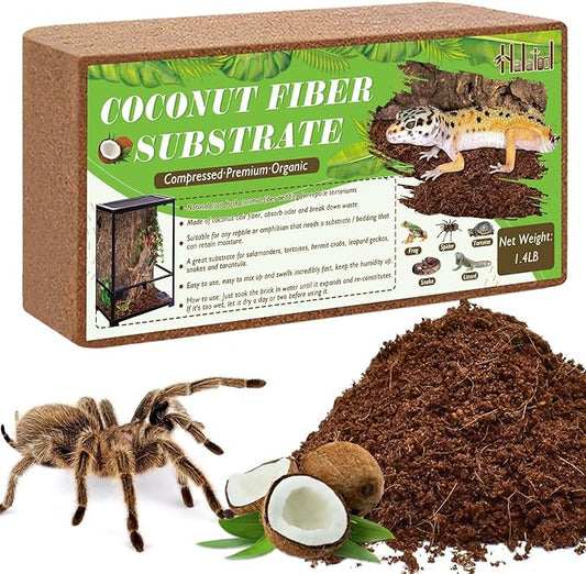 Halatool 1.4LB Coconut Fiber Substrate for Reptile Bedding Natural Coconut Husk Substrate for Snake Tarantula Enclosure Tortoises Habitat Spider Leopard Gecko Tank, Fill 2.1 Gallon Terrarium