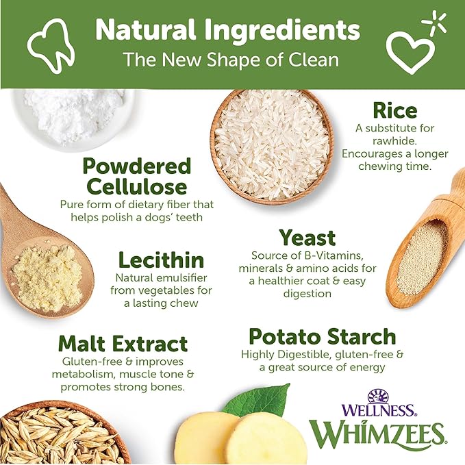 Wellness WHIMZEES Ricebone Dog Dental Treats, Natural Chews, Large Size, (9 Count)