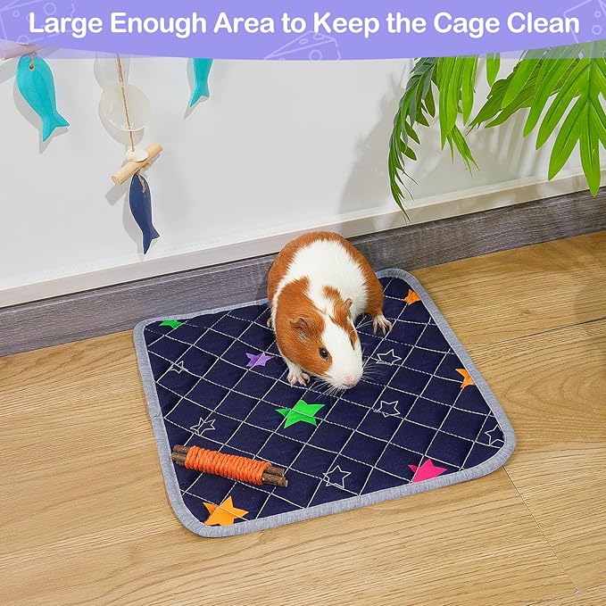 2 Pack Guinea Pig Bedding, Washable Guinea Pig Cage Liner Reusable Guinea Pig Mat Waterproof Guinea Pig Bedding for Cage, Super Absorbant Guinea Pig Pee Pads for Small Animals Hamster Rabbit Squirrel