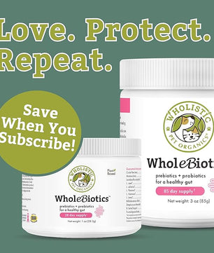 Wholistic Pet Organics WholeBiotics - Daily Dog Probiotics for Digestive Health Support & Immune Boost - 9 Strains - Prebiotics & Probiotics for Dogs & Cats - Gut Health for Dogs - 1 Oz - 28 Scoops