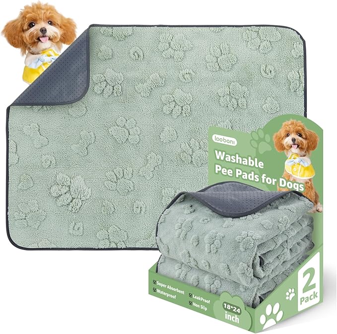LOOBANI Washable Pee Pads for Dogs: 2 Pack Super Absorbent Reusable Puppy Pads, Leakproof and Waterproof Dog Training Pads Whelping Pads for Potty, Floor, Crate, Couch Bed and Travel, 18"x24"