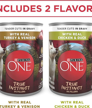 Purina ONE True Instinct Tender Cuts in Gravy With Real Turkey and Venison, and With Real Chicken and Duck High Protein Wet Dog Food Variety Pack - (Pack of 12) 13 oz. Cans