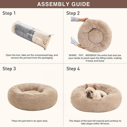Love's cabin Calming Cat Bed for Indoor Cats,Anti-Anxiety Donut Round Dog Bed,Fluffy Faux Fur Washable Pet Bed for Small Medium Dogs and Cats,Taupe,24in