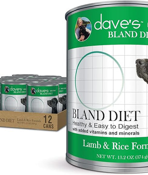 Dave's Pet Food Bland Dog Food (Lamb & Rice), Canned Wet Dog Food for Sensitive Stomachs, Gluten-Free, Digestive Care, 13.2 oz (Case of 12)