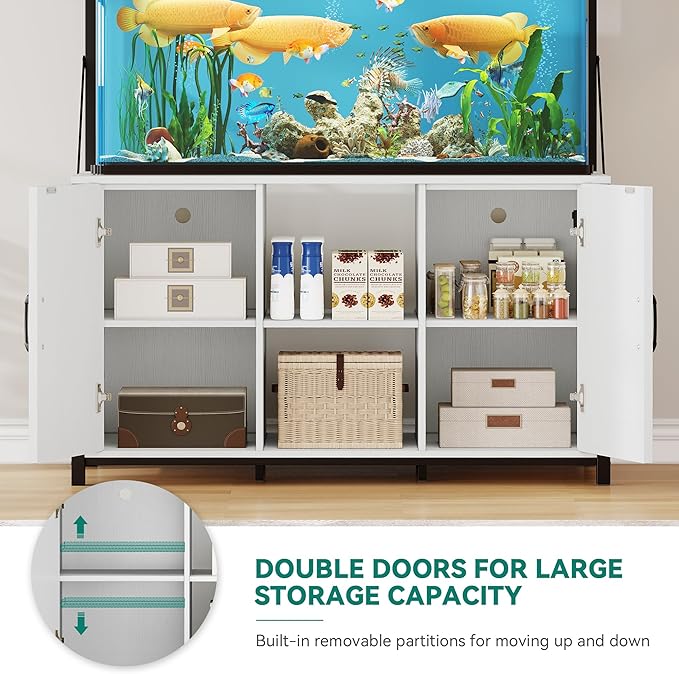 YITAHOME 120 Gallon Fish Tank Stand with Power Outlets, Heavy Duty Metal Large Aquarium Stand with Cabinet, Reptile Tank Turtle Terrariums Table for Fish Tank Accessories Storage,1100LBS Capacity