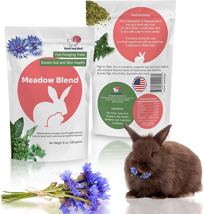 Snout and Shell 8 oz Meadow Blend – Natural Foraging Treat for Rabbits, Guinea Pigs & Chinchillas – High-Fiber Supplement