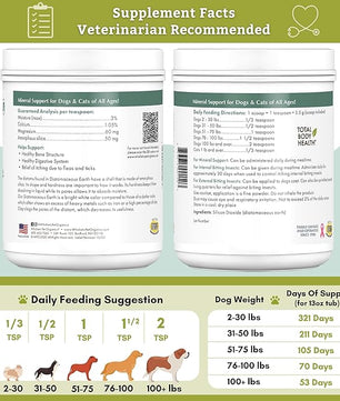 Wholistic Pet Organics DE for Dogs Organic Food Grade for Dogs - 13 Oz - Safe Non-Chemical Freshwater Silica Improves Overall Health