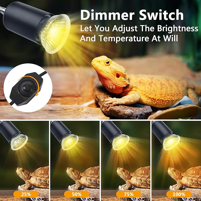 Reptile Heat Lamp, UVA UVB Light for Aquarium Turtle Tank, with 50w Basking Bulb, for Tortoise, Snake, Frog, Lizard, Cockatoo, Chameleon. Halogen, Yellow Light