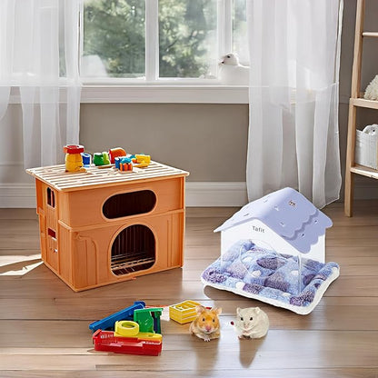 TUTU&LELE Hamster Hideout, Tiny House Habitat, Starry Sky Hideout Nest,Hamster Bed with Plush Cushion for Dwarf Hamsters, Mice, Gerbils, Hamsters to Play, Sleep and Rest (Purple)