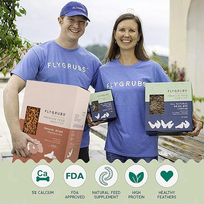 FLYGRUBS 20 lb Dried Black Soldier Fly Larvae – Superior to Mealworms for Chickens–85X More Calcium,Non-GMO,High-Protein Feed & Molting Supplement for Hens, Ducks, Turkeys, Wild Birds, Quails, Turtles