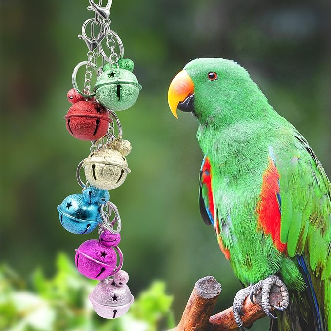 Oooct Bird Swing Bells Toys, Colorful Parrot Metal Bells, Hanging Bird Chewing Toys, Bird Cage Accessories, Suitable for Small to Medium Birds Budgie Lovebirds Conures Parakeets Cockatiels