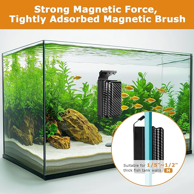 hygger Magnetic Fish Tank Cleaner, Aquarium Glass Cleaner with 2 Detachable Algae Scraper Blade, Floating Scrubber Brush for 1/5"-1/2" Glass/Acrylic Thick Tank, Strong Magnet Algae Remove Tool, M