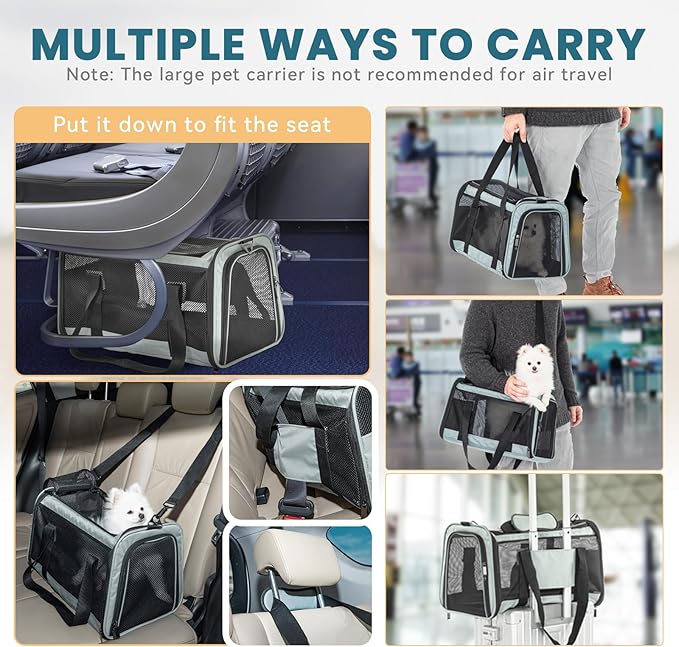 Petsfit Cat Carrier Dog Carrier, Large Capacity Lightweight Soft-Sided Pet Carrier for Travel, with Adjustable Shoulder Strap, Auto Locking Zipper Head and Washable Fleece Pad