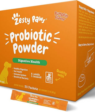 Zesty Paws Powder Probiotics for Dogs - Meal Topper for Digestive, Immune System Support - Premium DE111 Dog Probiotics for Digestive Health - Inulin Fiber & Yeast Extract - Pumpkin Flavor - 30 Ct