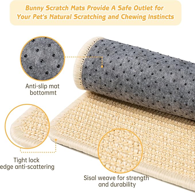 2Pcs Bunny Scratch Pads, Sisal Rabbit Scratching Pad,Natural Cat Resting Mats for Cages,Guinea Pig Bed Mat,Forage Grass Mat,Teeth Care Rabbit Mats (15.7x11.8 in)