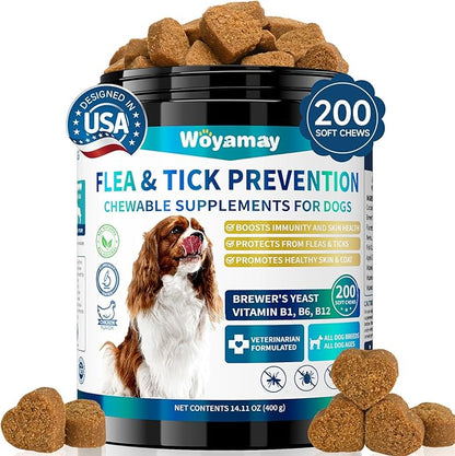 Flea and Tick Prevention for Dogs Chewables, 200 Soft Treats, Natural Dog Flea and Tick Treatment, Oral Flea Chews for Dogs Supplement, Flea and Tick Chews for Dogs Puppies, All Breeds & Sizes