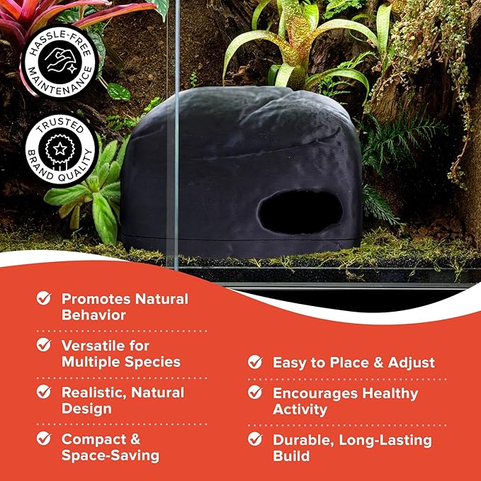 Gecko Cave Reptile Hide – Naturalistic Terrarium Shelter for Geckos, Lizards, Snakes, Bearded Dragons, Tortoises & Other Reptiles - Black