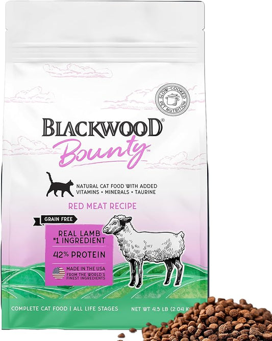 Blackwood Bounty Dry Cat Food, Red Meat Recipe for All Life Stages, 4.5 Pound Bag, High Protein, Grain Free