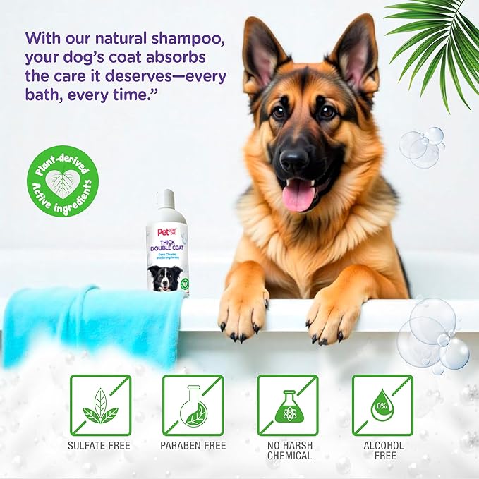Natural Dog Shampoo for Thick Coats – Deep Cleaning Wash with Aloe, Coconut & Rosemary Oil – Deodorizing for Golden Retrievers, Huskies & German Shepherds – 16 oz