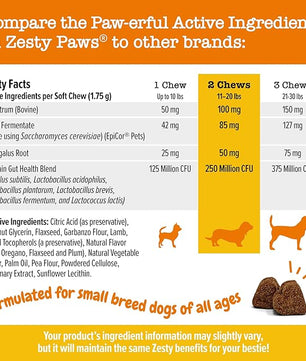Zesty Paws Dog Allergy Relief Chews, Dog Probiotics for Itchy Skin and Ears, Lamb, Mini, 90ct