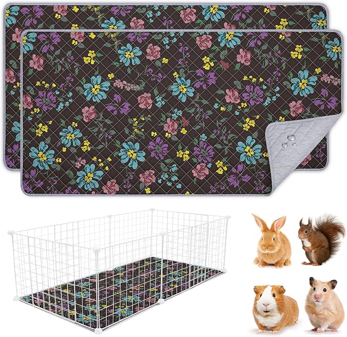 2 Pack Guinea Pig Bedding, Washable Guinea Pig Cage Liner Reusable Guinea Pig Mat Waterproof Guinea Pig Bedding for Cage, Super Absorbant Guinea Pig Pee Pads for Small Animals Hamster Rabbit Squirrel