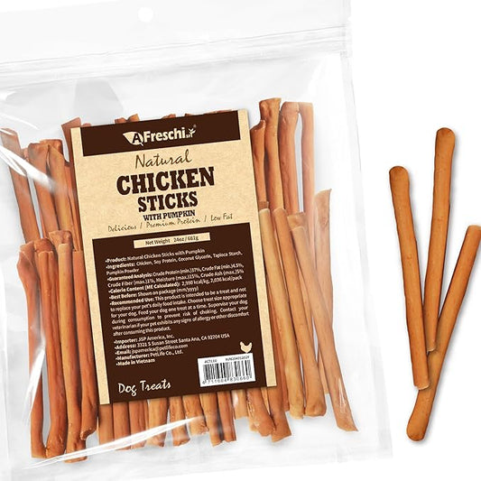 AFreschi Natural Chicken Sticks with Pumpkin 24 oz, All Natural, Grain-Free, High-Protein, Healthy & Easily Digestible, Soft Texture