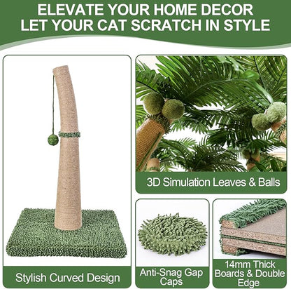 40'' Tall Cat Scratching Post Cat Tree, Curved Design Cat Scratcher Post with 3 Interactive Balls, Natural Sisal Rope Cat Scratching Posts for Indoor Cats Adults Kittens, Multi-Combinable (Style A)