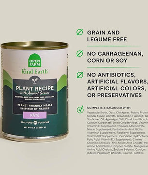 Open Farm Canned Dog Food, Plant Based Paté for Complete & Balanced Nutrition, Non-GMO Ancient Grains, Lentils and Vegetables, Plant Based Recipe, 12.5oz Cans (Pack of 12)