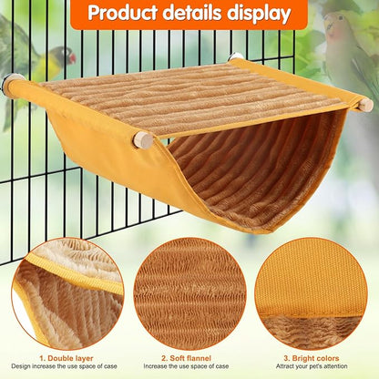 BWOGUE Winter Warm Bird Nest Bed Hanging Hammock Snuggle Hut Parrot House Tent Toy Bird Cage Perch for Parakeet Budgies Cockatiels Lovebird Cockatoo Finch Hamster Chinchilla Guinea Pig(Large, Yellow)