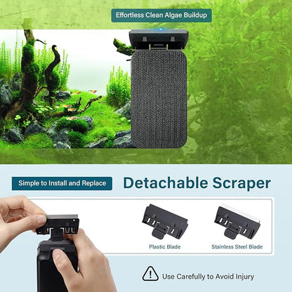 hygger Aquarium Magnetic Glass Clean Tool, Algae Scraper for 0.2-0.6 Inch Thick Fish Tank Floating Scrubber Brush with Two Detachable Blades (S)