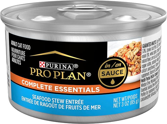Purina Pro Plan Gravy Wet Cat Food, Complete Essentials Seafood Stew Entree in Sauce - (Pack of 24) 3 oz. Pull-Top Cans