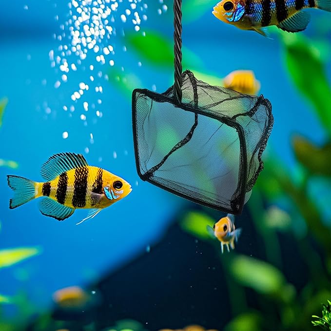 3 Pack Aquarium Net, Multi-Size Fine Quick Fish Catch Nets Extra Soft Nylon Fishing Nets with Plastic Handle for Aquarium Fish Tank Supplies- Black (4in,5in, 6in)