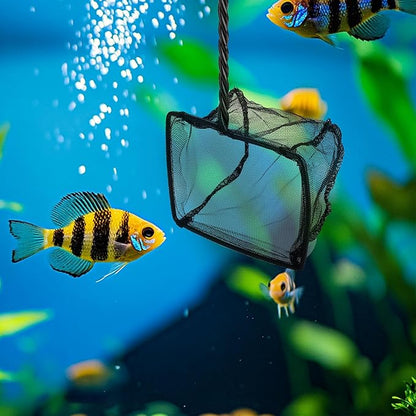 3 Pack Aquarium Net, Multi-Size Fine Quick Fish Catch Nets Extra Soft Nylon Fishing Nets with Plastic Handle for Aquarium Fish Tank Supplies- Black (4in,5in, 6in)