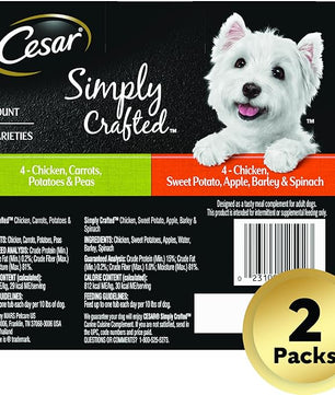 Cesar Simply Crafted Adult Wet Dog Food Meal Topper, Chicken, Carrots, Potatoes & Peas and Chicken, Sweet Potato, Apple, Barley & Spinach Variety Pack (8 Count, Pack of 2)