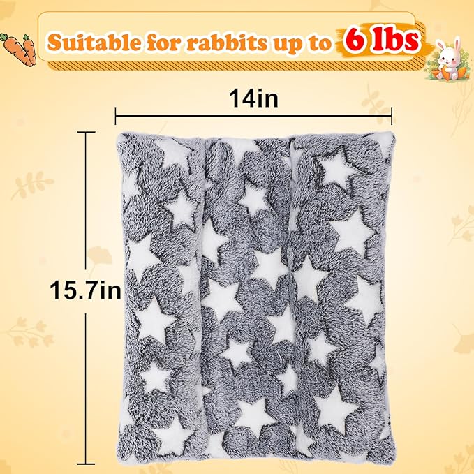 MEWTOGO 15.7 x 14In Rabbit Bed - Thickened Soft Bunny Concave Bed, Cuddle Cushion Plush Mat with Cotton Lounger Pillows for Cage Sleeping Indoor Bunny Gifts, Gray-Star