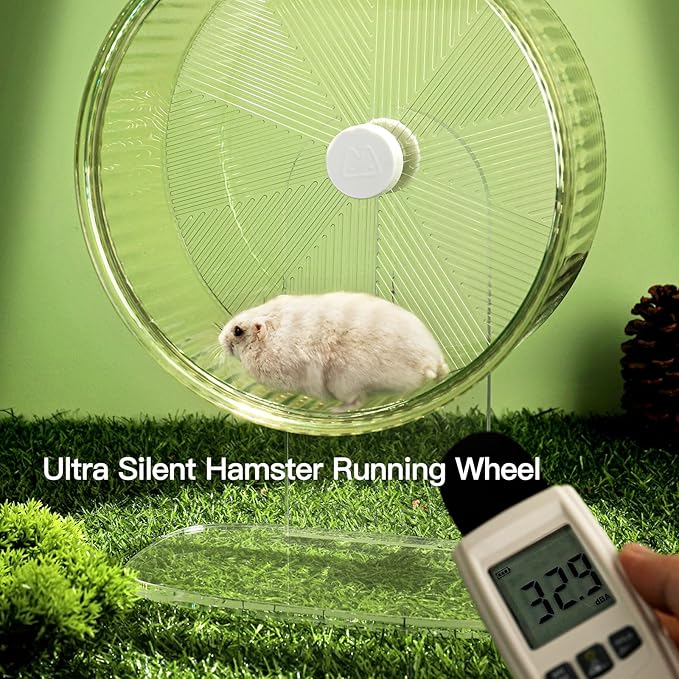 Super-Silent Hamster Exercise Wheel: Silent Spin Toys Hamster Running Wheels with Height Adjustable Stand for Hamsters Gerbils Mice Or Other Small Animals -6.5inch Green