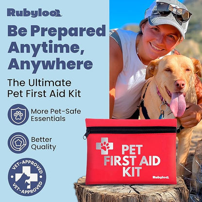Dog First Aid Kit for Hiking & Travel - Vet Approved Emergency Supplies - Pet First Aid Kit Guide, Tick Remover, Thermal Blanket & More - Compact Dog Hiking Gear for Camping, Hunting, Backpacking