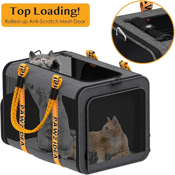 PAWZIDEA Expandable Pet Carrier with Wheels, 24x16x16in Large Cat Carrier for 2 Cats, Soft-Sided Dog Carriers for Small Medium Dog, Collapsible Rolling Travel Bag w/Telescopic Handle, Shoulder Straps