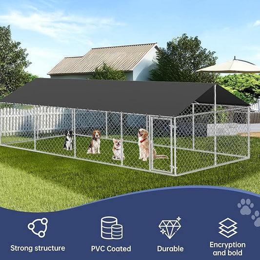 Outdoor Dog Enclosure Heavy Duty Dog Kennel House Mesh Dog Big Cage Pet Kennel Steel Fence with Secure Lock