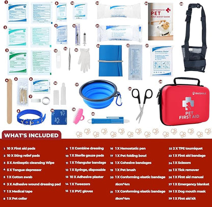 Dog First Aid Kit, Pet First Aid Supplies for Treat Dogs & Cats in an Emergency, Ideal for Use at Home, Outdoors, Traveling