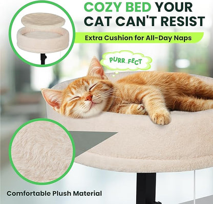 Zayana Cat Desk Bed Attachment - 360° Rotating & Adjustable Height Cat Bed Desk Mount with Soft Faux Fur Washable Cover, Space Saver Hammock for Home Office & Gaming Table, Supports Up to 45 lb, Beige