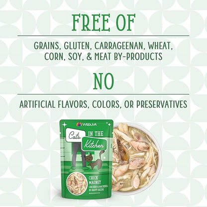 Weruva Cats in The Kitchen, Chick Magnet with Chicken & Mackerel in Gravy Cat Food, 3oz Pouch (Pack of 12)