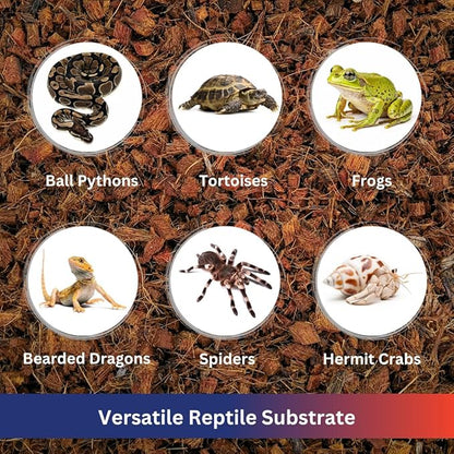 Premium Coconut Chip Substrate for Reptiles by ReptiPlus - 10 LB Compressed Block Expands up to 72 Quarts - Natural Bedding for Ball Pythons, Tortoises, Hermit Crabs, Bearded Dragon Habitats
