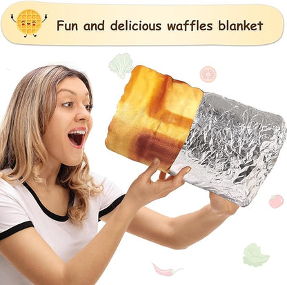 mermaker Waffles Blanket 71 inches for Adult Kids, Realistic Waffles Throw Blanket Funny Gifts for Women Men Teen Boy Girl, 285 GSM Soft Flannel Food Wrap Blanket for Christmas Birthday Gifts-Orange