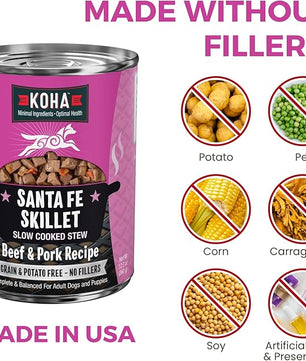 KOHA Santa Fe Skillet Stew for Dogs with Beef and Pork, High Protein Wet Dog Food, 12.7oz Cans (Case of 12)