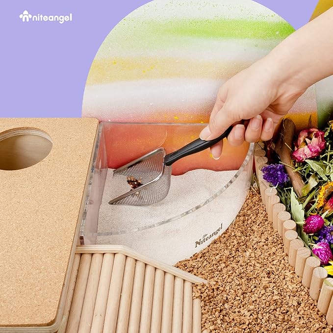 Niteangel Hamster Sand Bath Scoop: - Stainless Steel Sand Substrate Shovel Fine Mesh Metal Sifter Scooper fits Small Animal sandbath Box (Small Scoop)