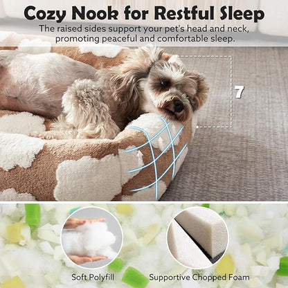 JOEJOY Small Dog Bed for Small Dogs, Rectangle Washable Orthopedic Dog Bed with Removable Zipper Cover, Cute Soft Calming Puppy Pet Bed with Jacquard Shaggy Plush & Non Skid Bottom