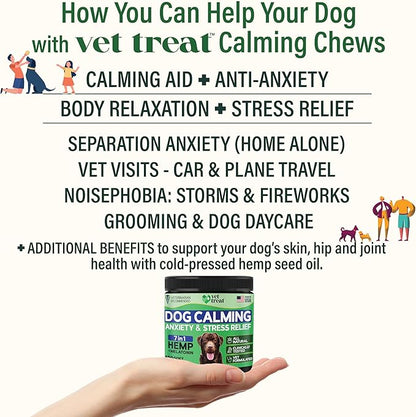 Hemp Calming Chews for Dogs Anxiety -120 Hemp Dog Calming Chews - Anxiety Relief Treats with Melatonin - Advanced Pet Stress Relief, Separation Aid, Barking, Thunder, Fireworks, Travel - Made in USA