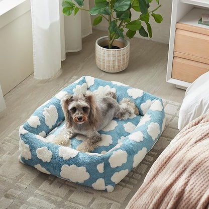 JOEJOY Small Dog Bed for Small Dogs, Rectangle Washable Orthopedic Dog Bed with Removable Zipper Cover, Cute Soft Calming Puppy Pet Bed with Jacquard Shaggy Plush & Non Skid Bottom