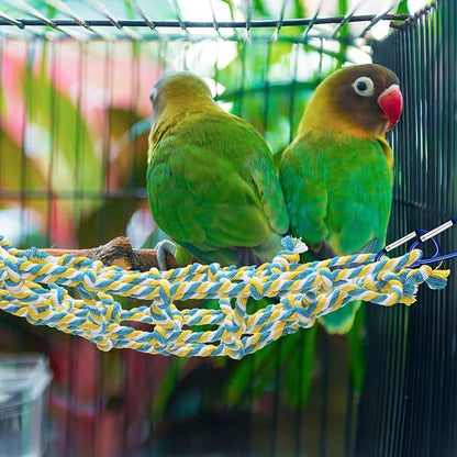 2 Pieces Rat Cage Accessories Rat Toys Climbing Bird Rope Net Pet Hanging Hammock for Hamster, Mice, Parrot, Bird, Sugar Glider Habitat Decor and Play(11 x 7.8 Inch,Red, Yellow)